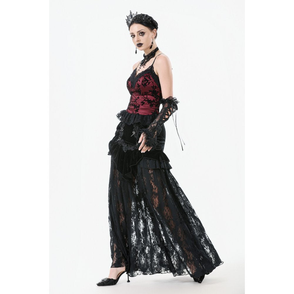 Gothic Dark Red Cami with Pleated Lace Hem (✦ Dark In Love)