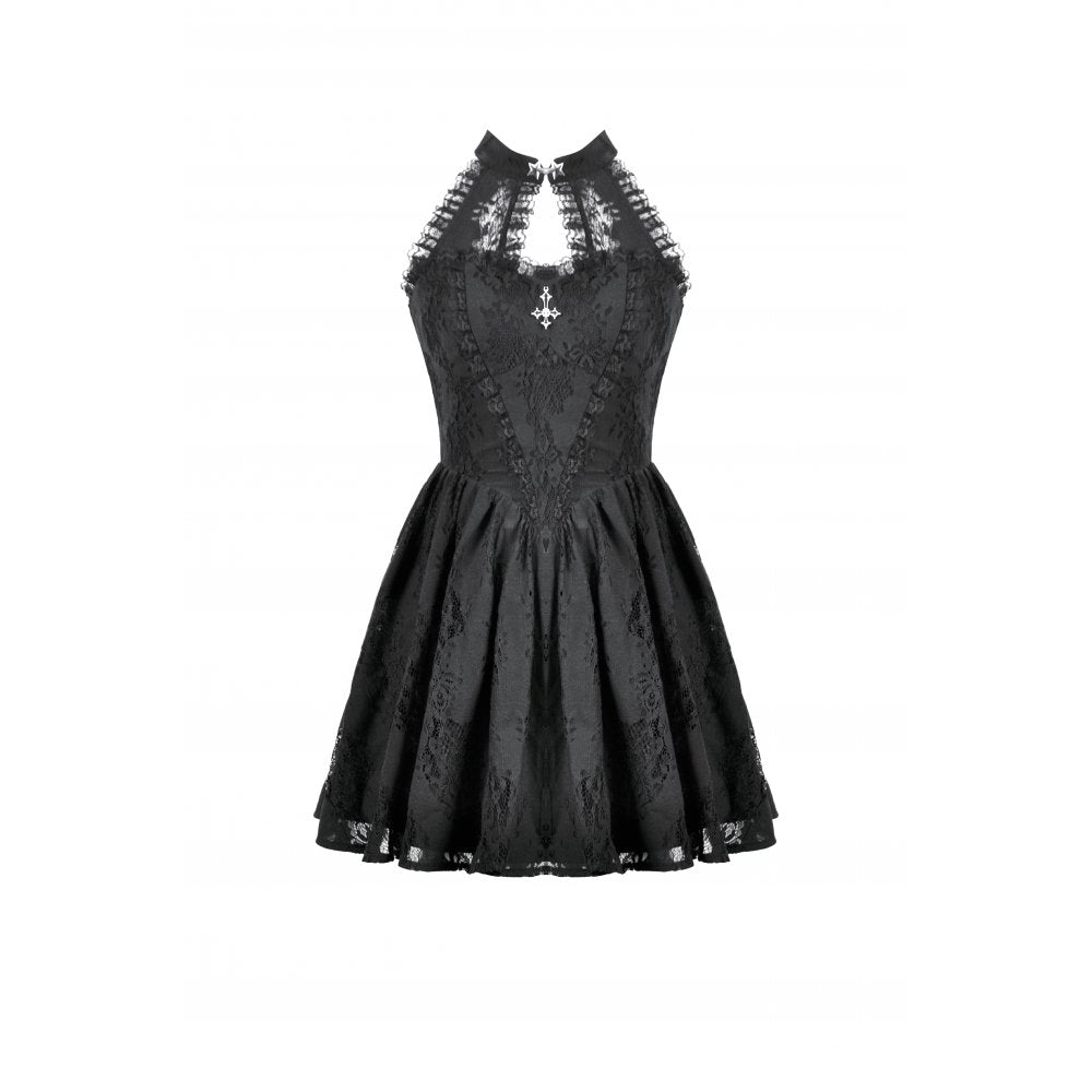 Celestial Bloom Lace Halter Dress (✦ Dark In Love)