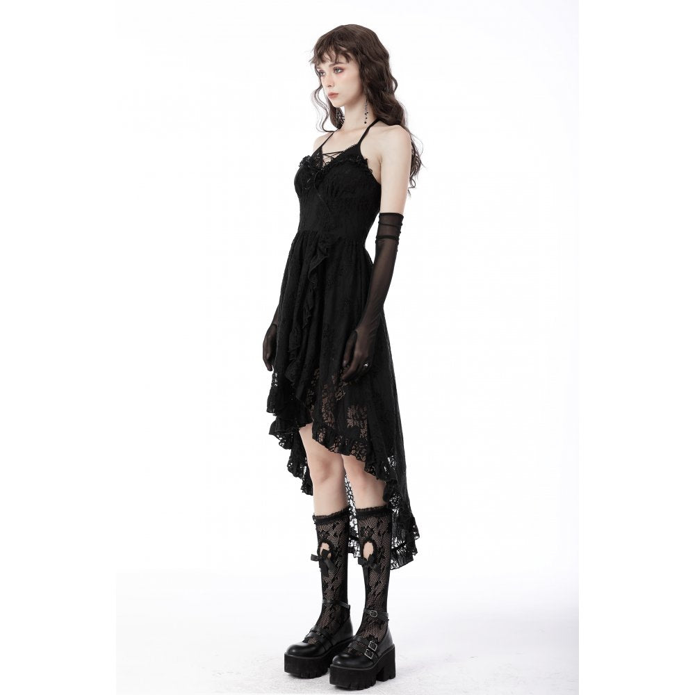 Gothic sexy ruffle low neckline dovetail lace dress (✦ Dark In Love)