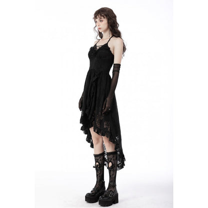 Gothic sexy ruffle low neckline dovetail lace dress (✦ Dark In Love)