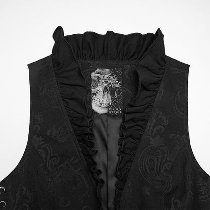 Double Row Chain V-Neck Goth Ruffle Drawstring Vest (✦ Punk Rave) WY-1924MJF