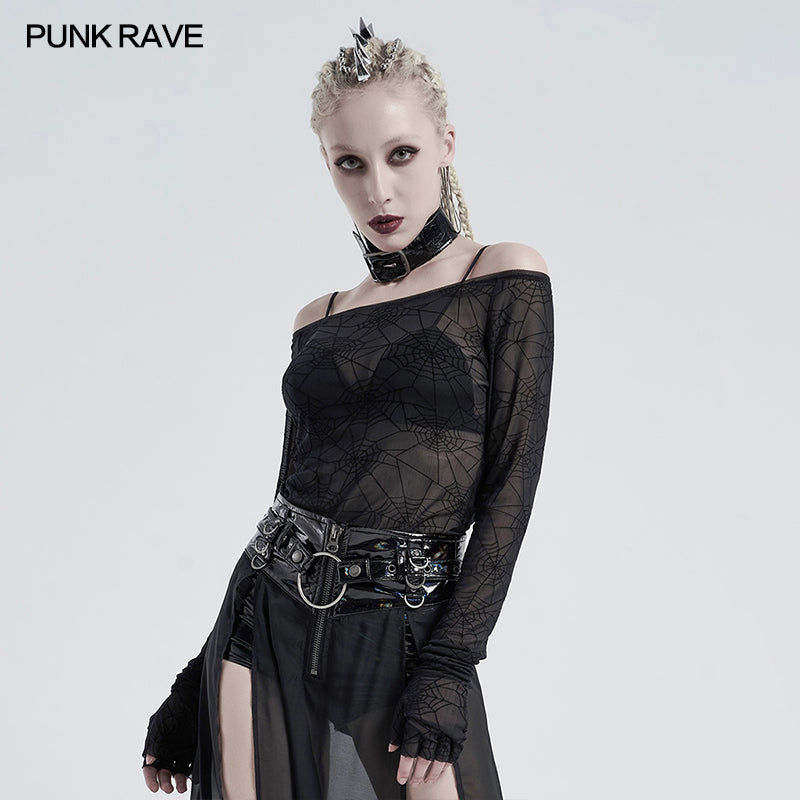 Punk black horizontal neck T-shirt WT-659TCF (✦ Punk Rave)