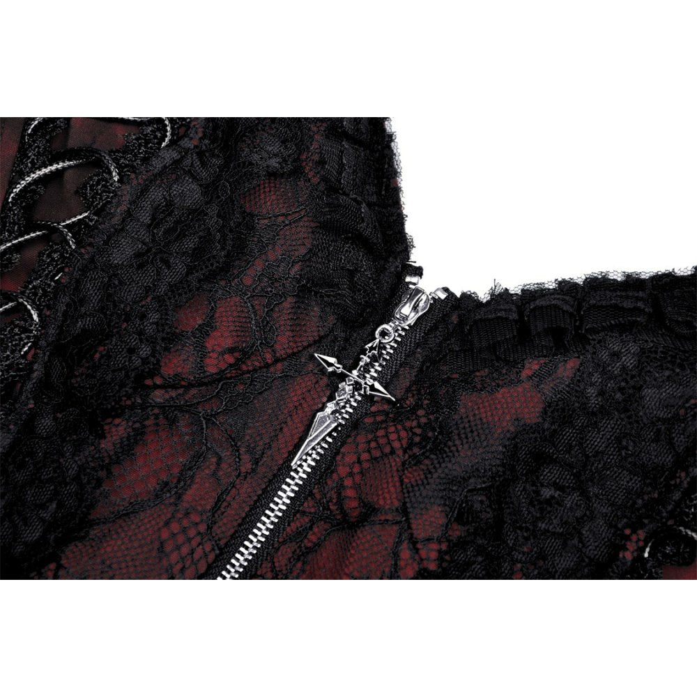 Gothic dead wine lace-up zip dress (✦ Dark In Love)