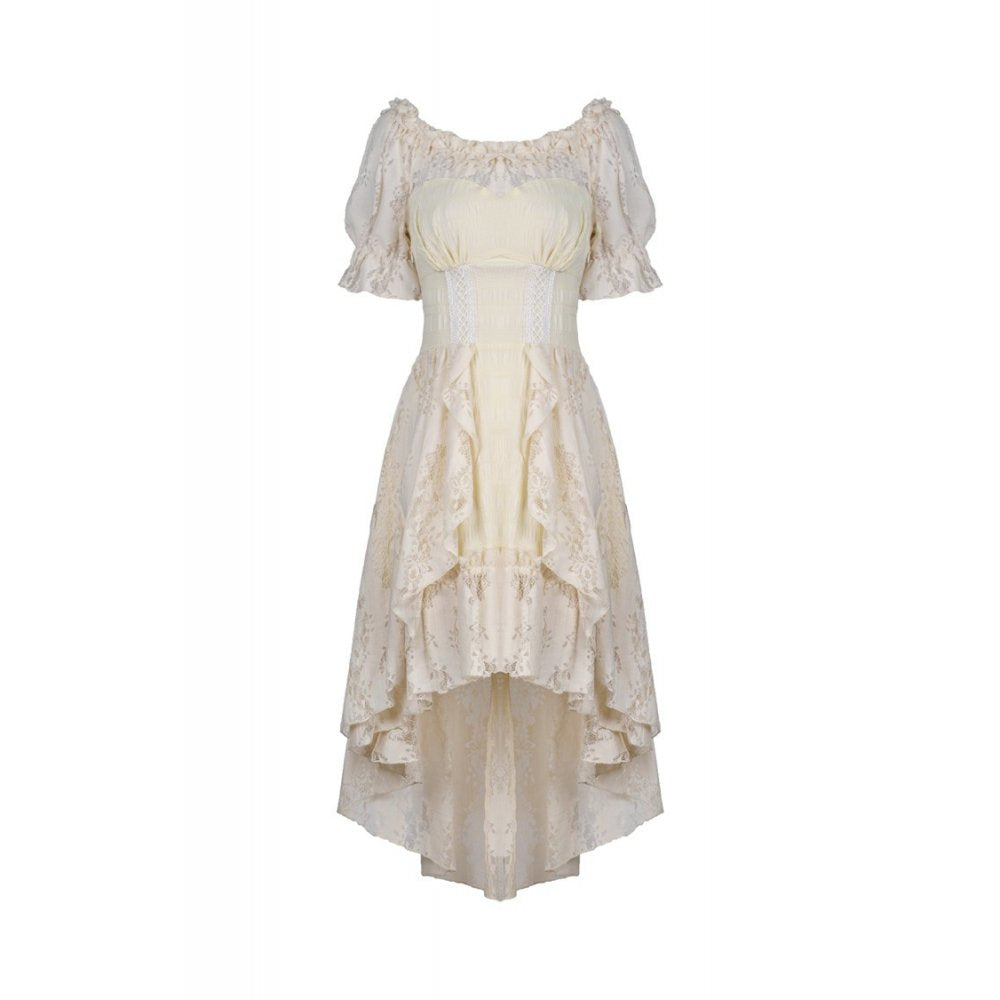 Steampunk beige cocktail short sleeves dress (✦ Dark In Love) DW358