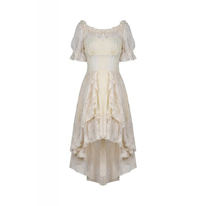 Steampunk beige cocktail short sleeves dress (✦ Dark In Love) DW358