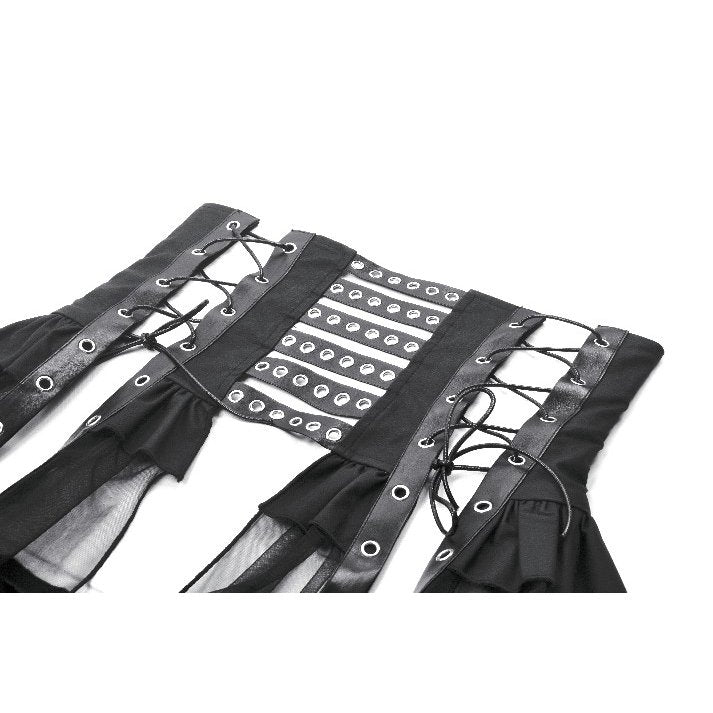 Industrial Grommet Lace-Up High-low Corset with Mesh Hem (✦ Dark In Love)