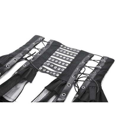 Industrial Grommet Lace-Up High-low Corset with Mesh Hem (✦ Dark In Love)