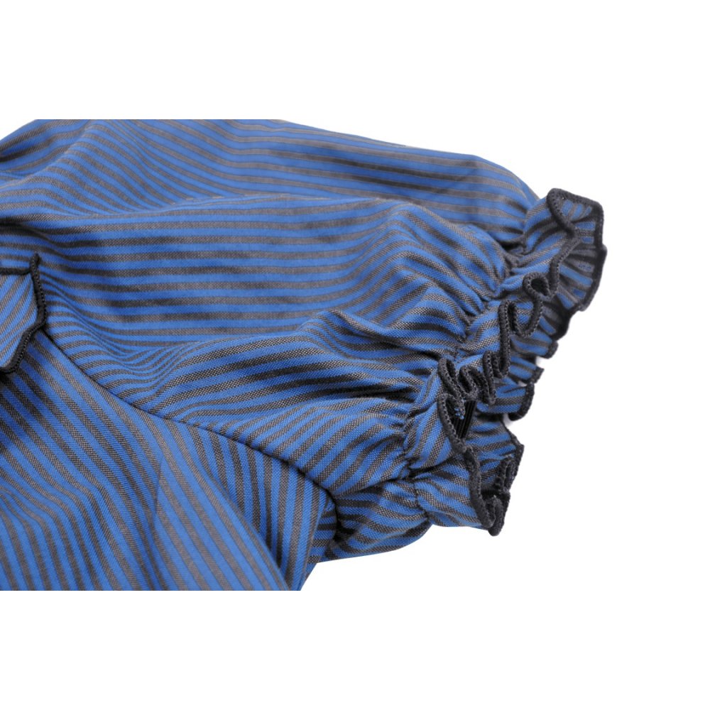 Blue black strip frilly collar blouse (✦ Dark In Love) IW101