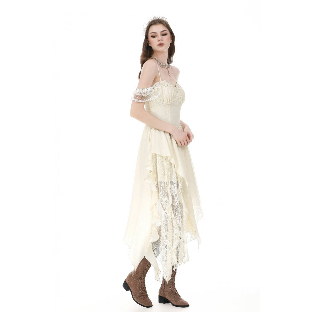 Vintage Gothic Textured Lace Irregular Strap Dress (✦ Dark In Love) DW1172