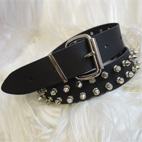 Leather Belt: 2 Row Silver Spike (Black)