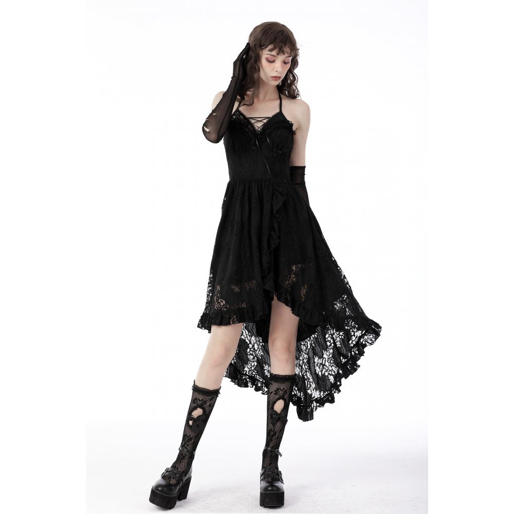 Gothic sexy ruffle low neckline dovetail lace dress (✦ Dark In Love)