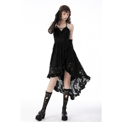 Gothic sexy ruffle low neckline dovetail lace dress (✦ Dark In Love)