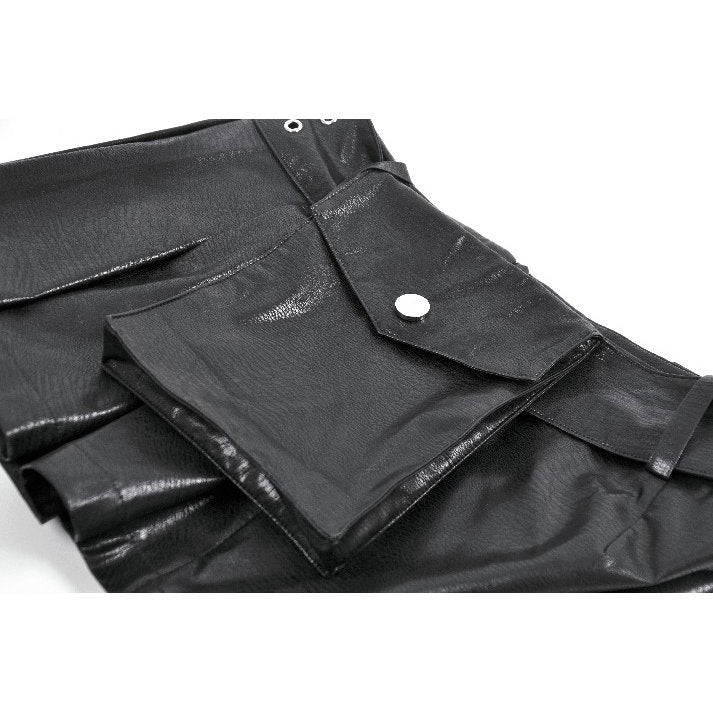 Low-Waist Tactical Punk Skirt-Pants with Asymmetric Pleated Belt (✦ Dark In Love) PW148