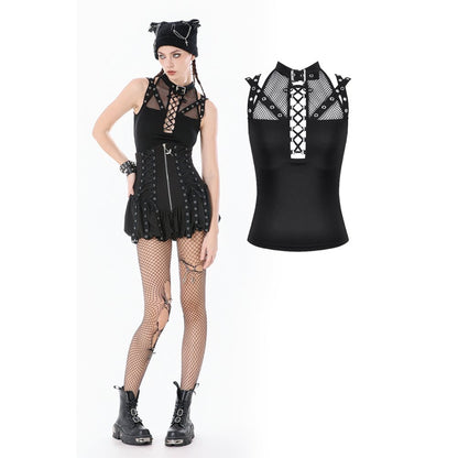 Dark Punk Mesh Strap Lace-Up Top (✦ Dark In Love) TW663
