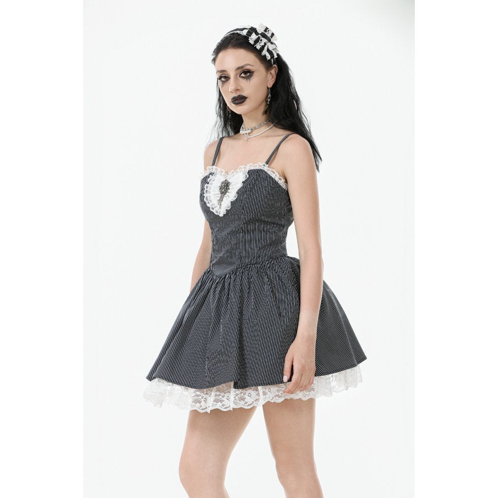 Lace and Striped &amp; White Lolita Dress (✦ Dark In Love) DW1114