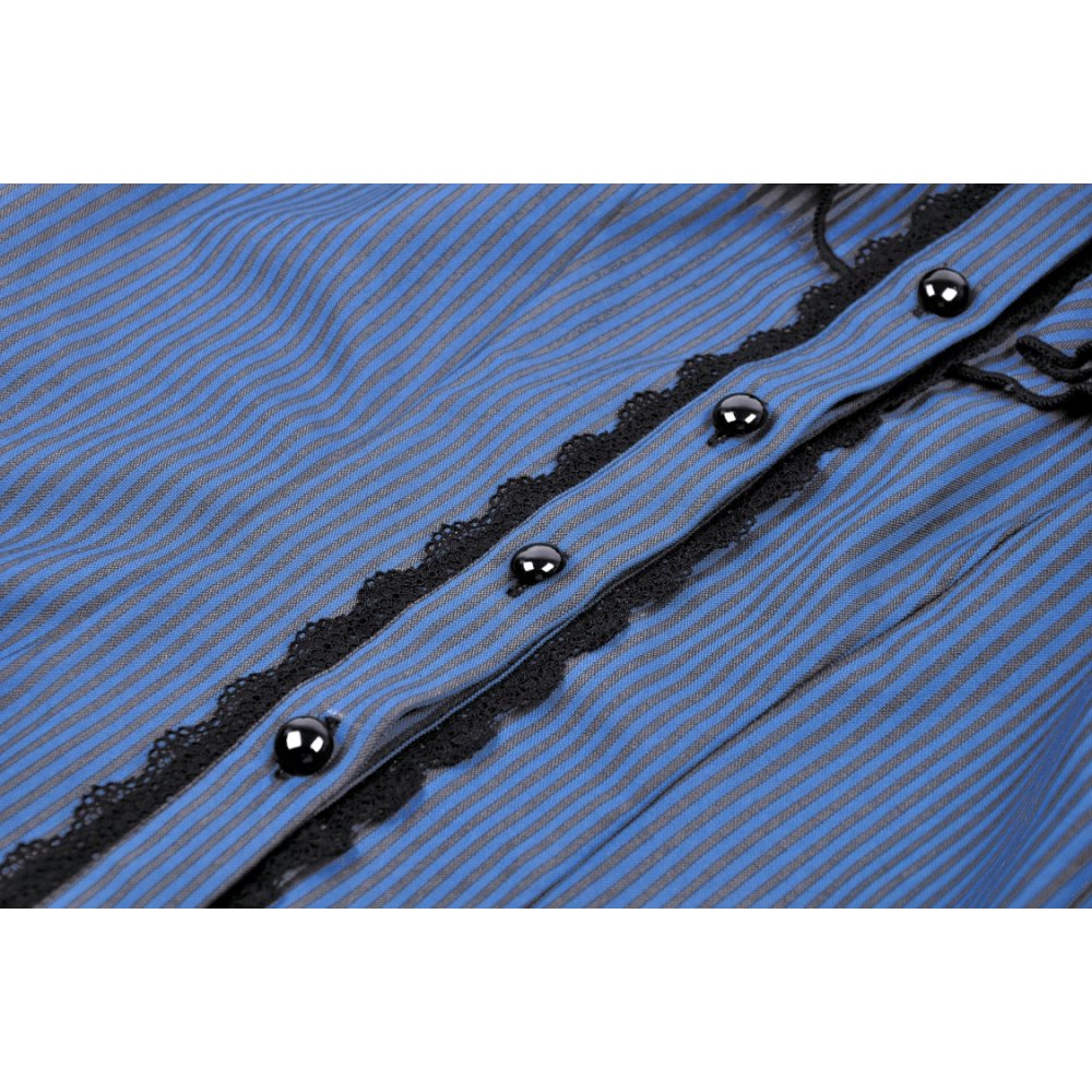 Blue black strip frilly collar blouse (✦ Dark In Love) IW101