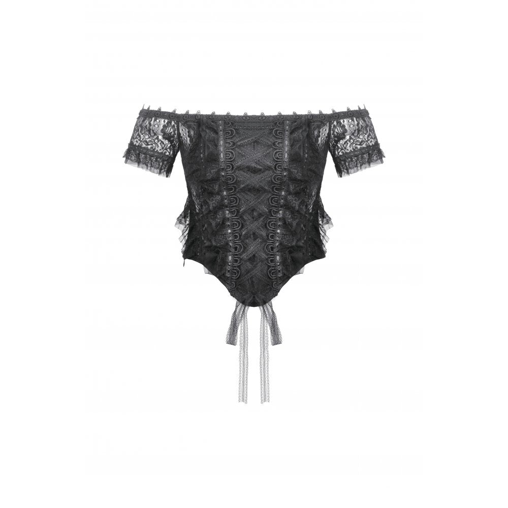 Gothic Off-Shoulder Lace Top with Floral Trim (✦ Dark In Love)