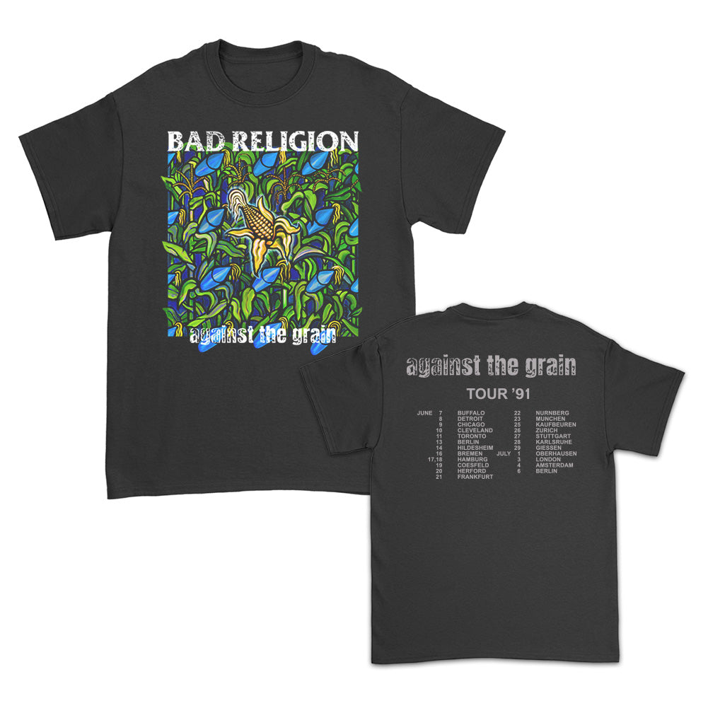 Bad Religion Unisex T-Shirt: Against The Grain Tour 91 (Black) (Back Print)