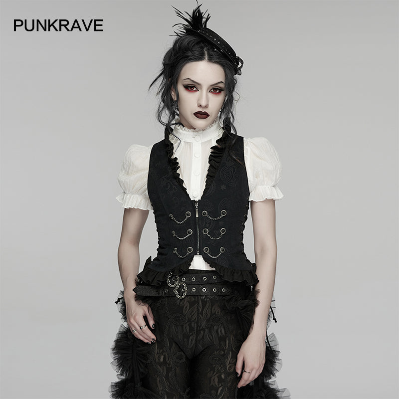 Double Row Chain V-Neck Goth Ruffle Drawstring Vest (✦ Punk Rave) WY-1924MJF