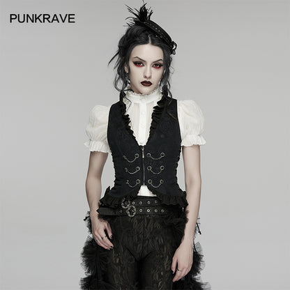 Double Row Chain V-Neck Goth Ruffle Drawstring Vest (✦ Punk Rave) WY-1924MJF