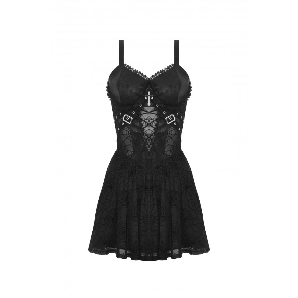 Punk spider mesh sexy see-though strap dress (✦ Dark In Love) 