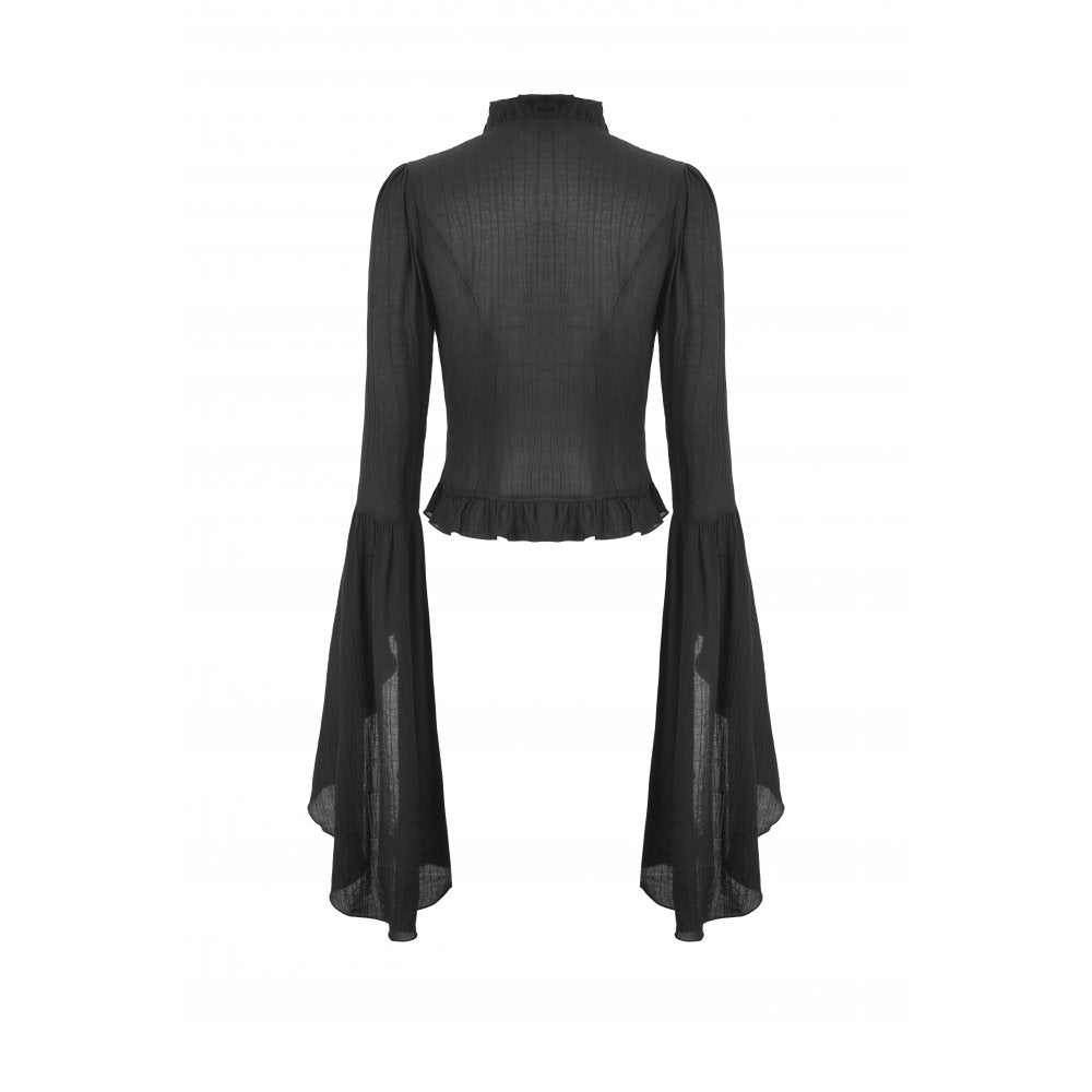 Black classic bell sleeve v-neck top (✦ Dark In Love) TW624