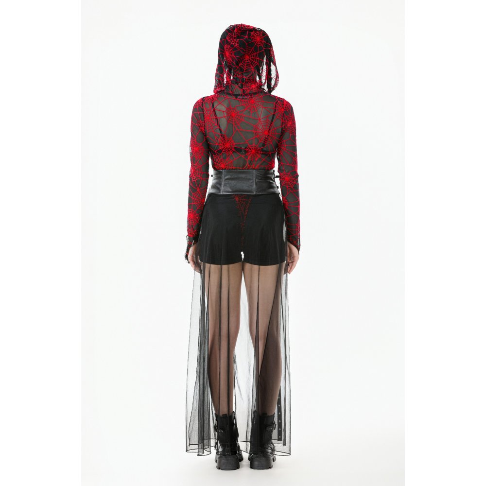 Rebel Leather and Mesh Maxi Skirt with Lace-Up Waist and Eyelet Detail (✦ Dark In Love) KW403