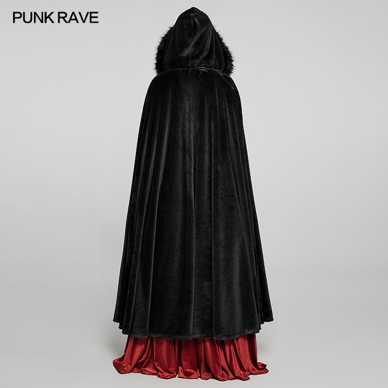 Goth Faux Rabbit Fur Long Cloak (✦ Punk Rave) WY-1423DPF - ONE-OFF/Einzelstück - Size Onesize