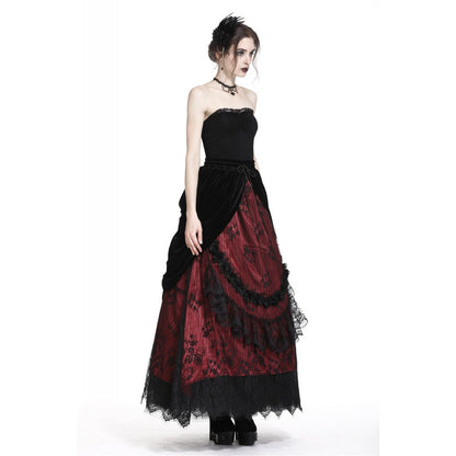 Gothic black red wave velvet lace maxi skirt(✦ Dark In Love)