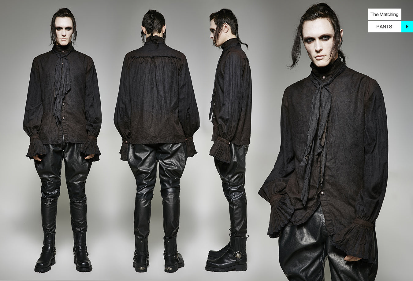 Punk Noble Linen Men Shirt (Black) (✦ Punk Rave) Y-714-BK