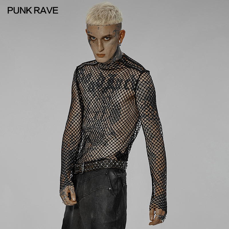 Punk Sexy Gauze Hollow Out T-Shirt (✦ Punk Rave) WT-756TCM