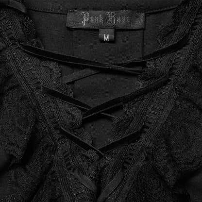 Original Design Goth Skeleton Embroidered Ruffles Shirt (Black) (✦ Punk Rave) WY-1367XCM-BLK