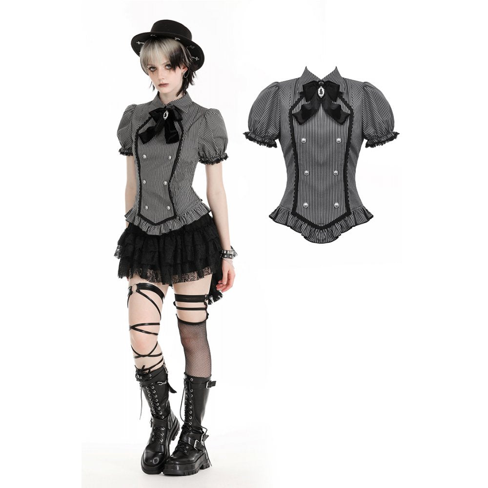 Gray striped double-breasted blouse (✦ Dark In Love) IW111