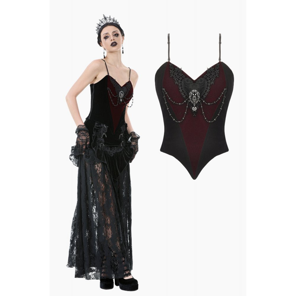 Romantic Heart Velvet Corset with Jewel Chains (✦ Dark In Love) CW092
