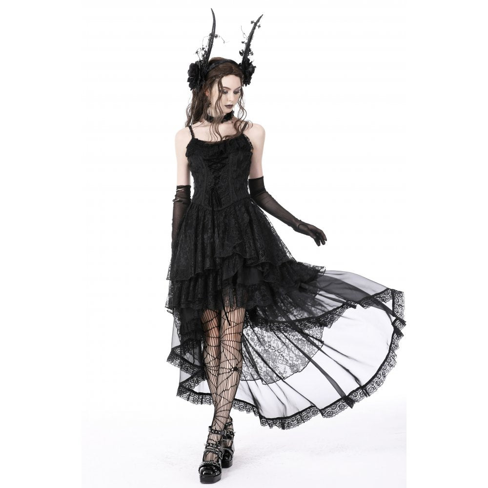 Gothic ghost frilly lace high low strap dress (✦ Dark In Love)