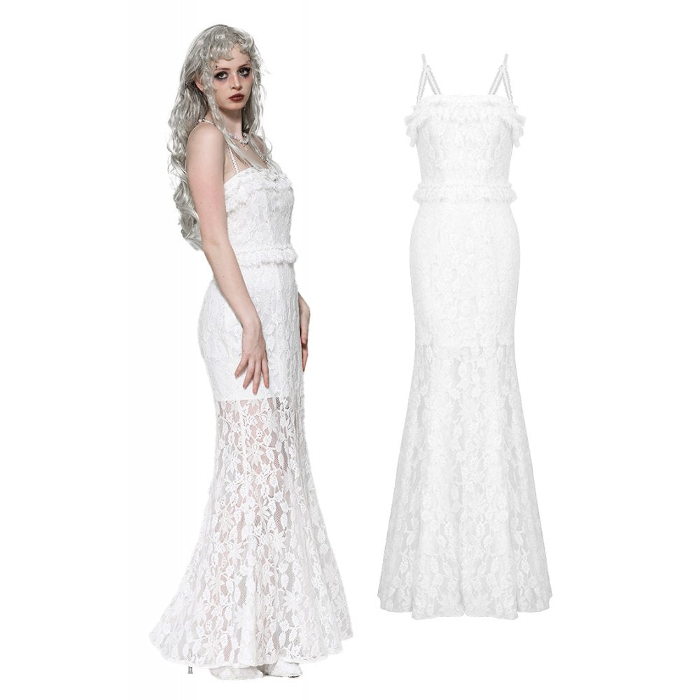 Gothic white romantic hollow mermaid dress (✦ Dark In Love) DW1014