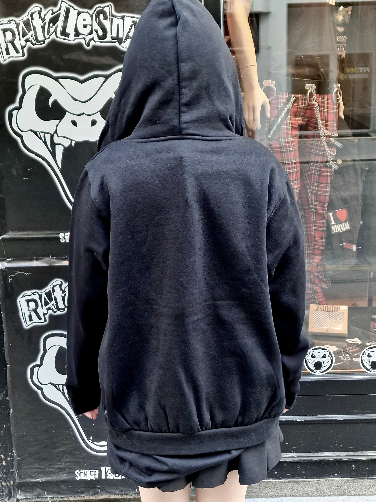 RATTLESNAKE Unisex Zipped Hoodie: Snake On Front Print (Black)