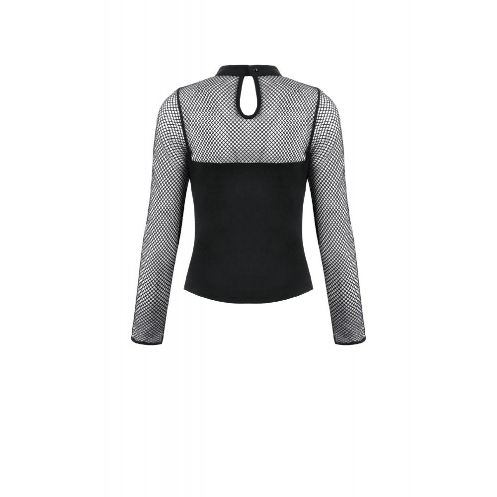 Punk Knitted Top with Mesh Overlay and Shoulder Buckle Details (✦ Dark In Love) TW665