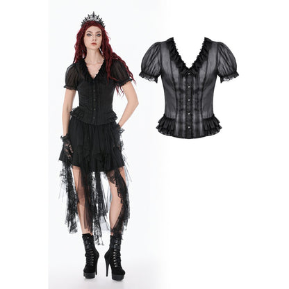 Black Sheer Ruffle Blouse (✦ Dark In Love) IW141