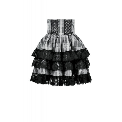 Cute Black and Grey Lolita High-Waist Tiered Skirt (✦ Dark In Love) KW414
