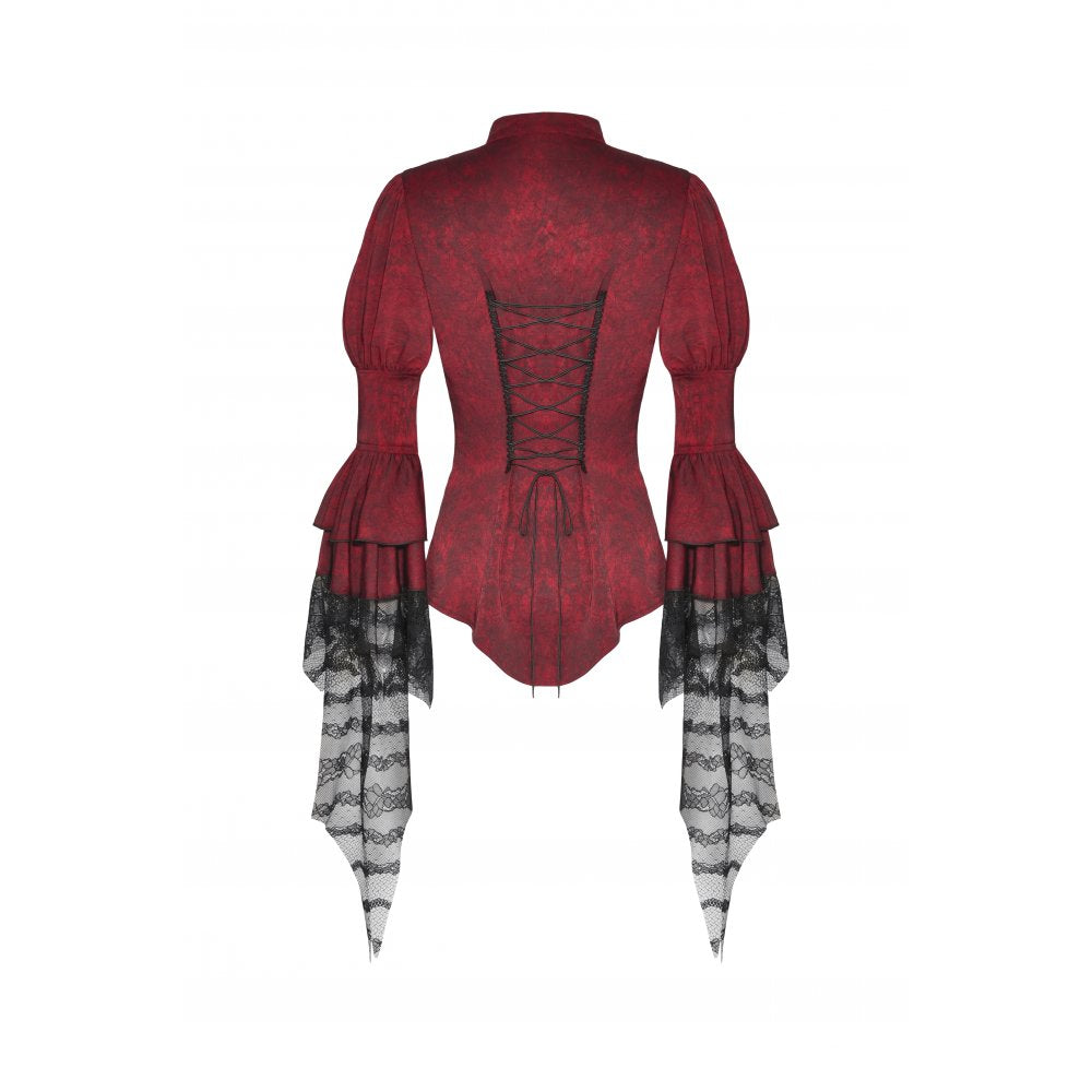 Gothic red inferno distressed frilly blouse (✦ Dark In Love) IW119