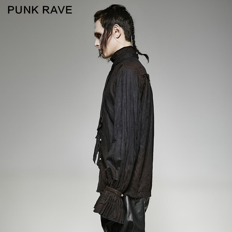 Punk Noble Linen Men Shirt (Black) (✦ Punk Rave) Y-714-BK