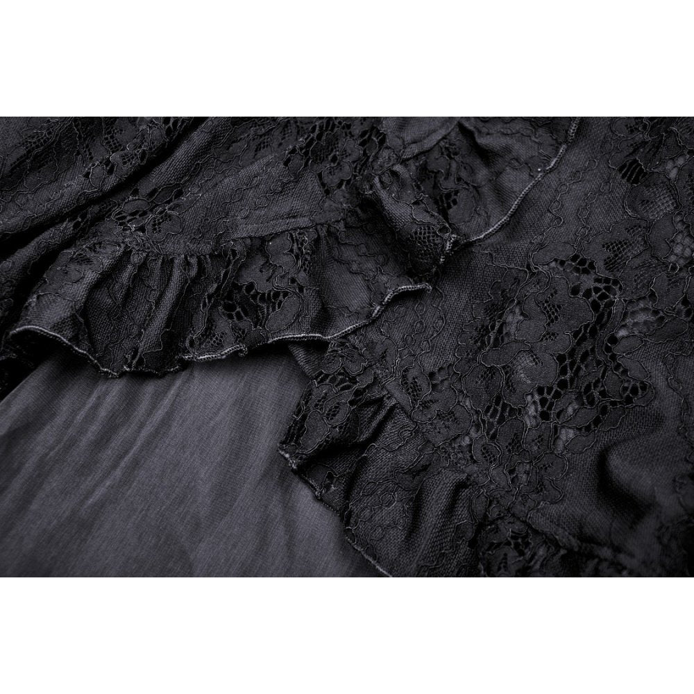 Gothic sexy ruffle low neckline dovetail lace dress (✦ Dark In Love)