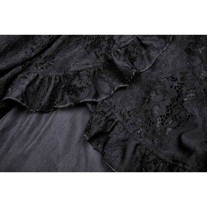 Gothic sexy ruffle low neckline dovetail lace dress (✦ Dark In Love)