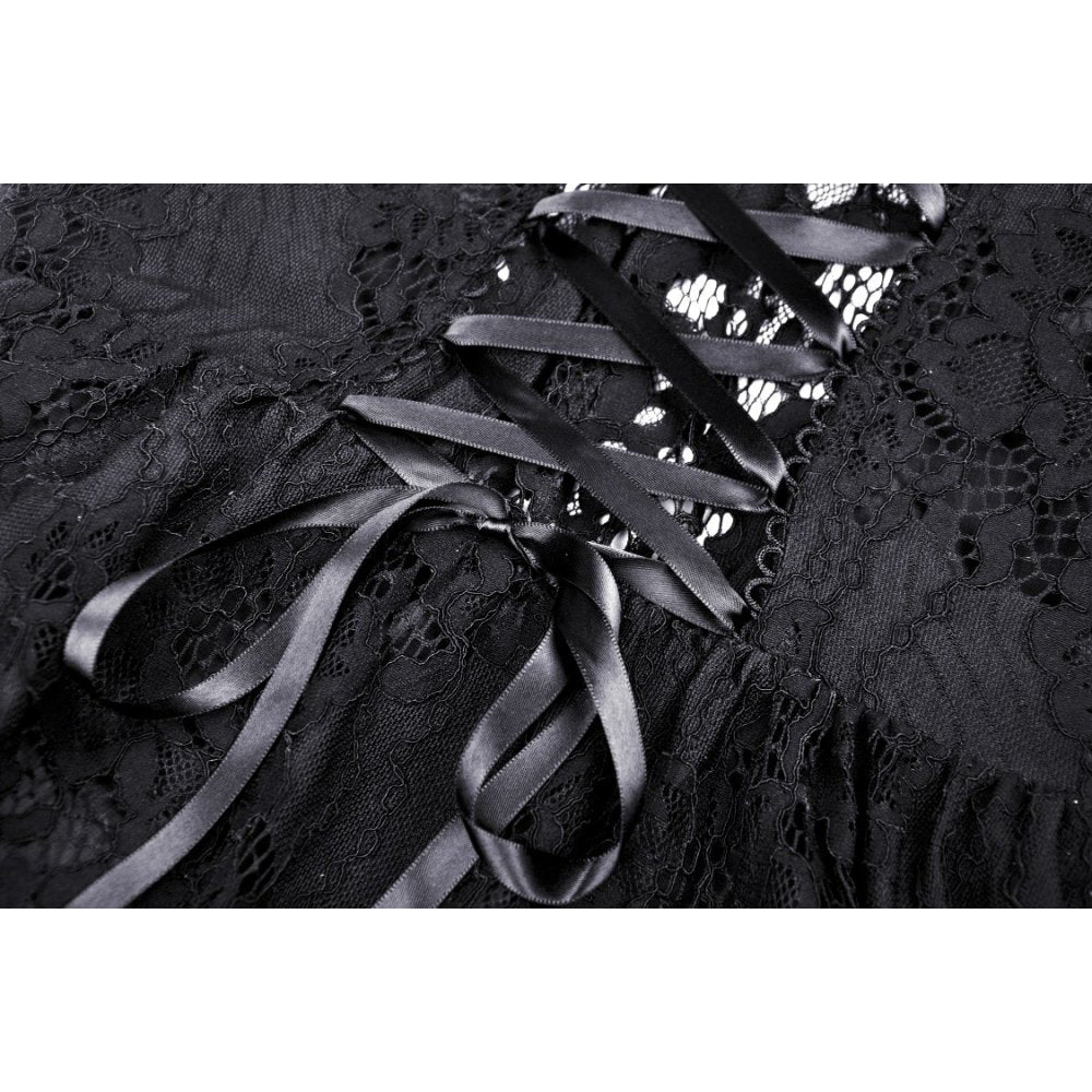 Gothic sexy ruffle low neckline dovetail lace dress (✦ Dark In Love)