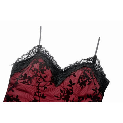 Gothic Dark Red Cami with Pleated Lace Hem (✦ Dark In Love)