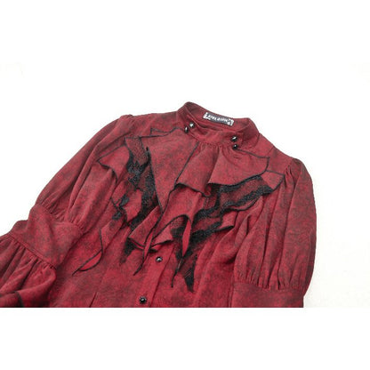 Gothic red inferno distressed frilly blouse (✦ Dark In Love) IW119