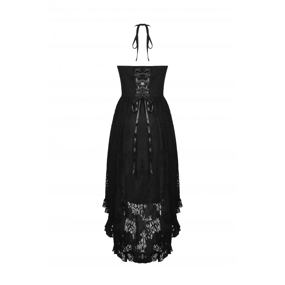 Gothic sexy ruffle low neckline dovetail lace dress (✦ Dark In Love)