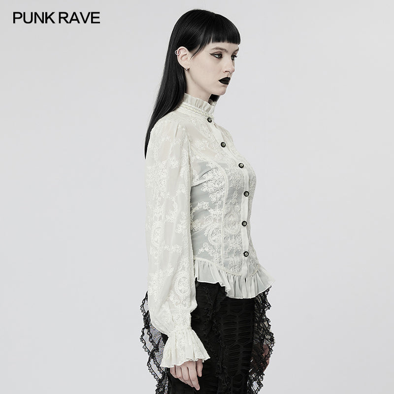 Gothic Chiffon Embroidered Perspective Blouse (✦ Punk Rave) (White) WY-1267CCF