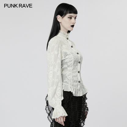 Gothic Chiffon Embroidered Perspective Blouse (✦ Punk Rave) (White) WY-1267CCF